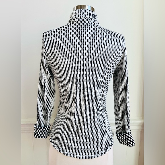 ◼️▪️1990s OP ART Luly K Textured B/W button down shirt / skinny fit Top, Sm - Picture 3 of 5